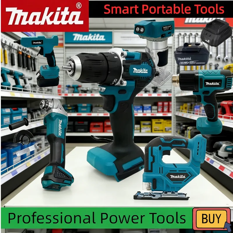 

Набор аккумуляторных бесщеточных инструментов Makita 18В: шлифовальная машина, смазочный пистолет, цепная пила, насос для накачки, пистолет для герметика и набор режущих инструментов