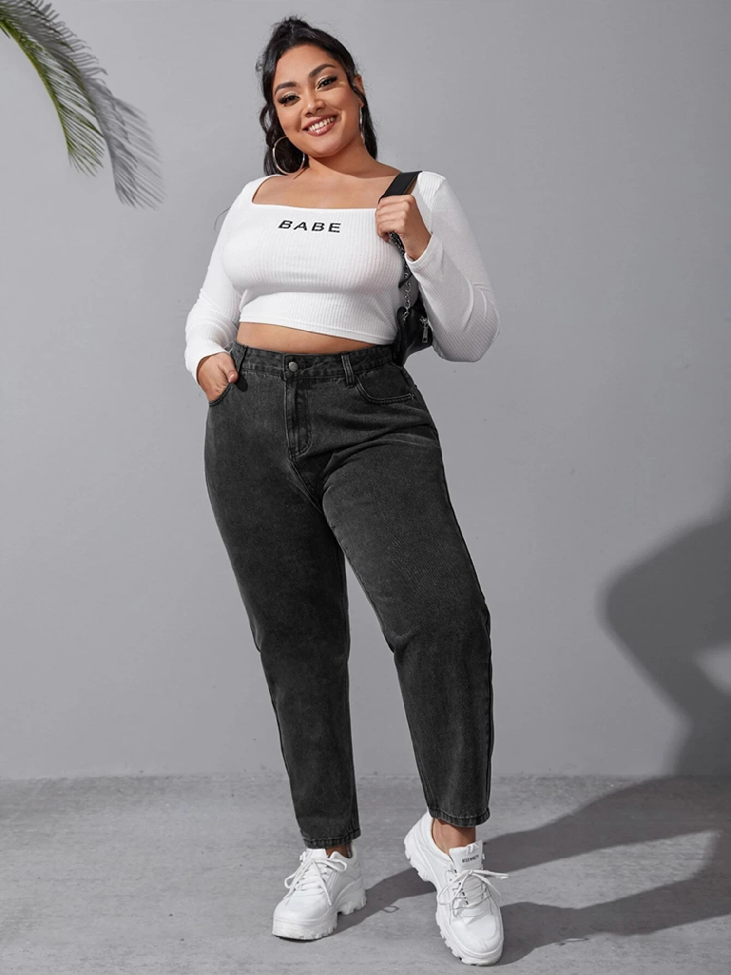 Plus size feminino outono lavagem solta calça elástica 5xl 6xl feminino 100kg calças namorado preto tamanho grande senhoras jeans