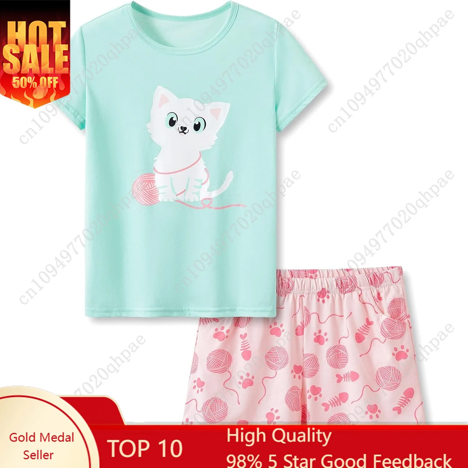 

Beezizac Girls Cotton Sleepover Pajama Set for Little & Big Girls Short Sleeve Set 2-Piece PJ Size 4T-18