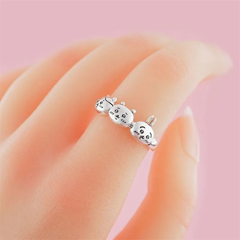 

Miniso Chiikawas Ring Cute Anime Couples Jewelry Hand Ornaments Adjustable Rings Cartoon Decoration Accessories Toys Girls Gifts