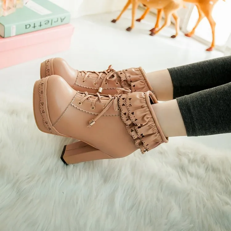 New Thick High Heel Ankle Boots Women chunky high heel ankle boots round head Keep Warm Elegant Short Boots Ladies Ankle  Large