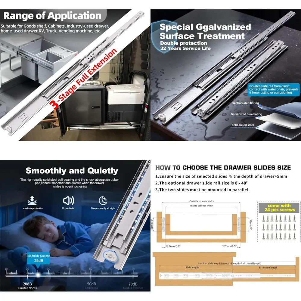 

40 Inch Full Extension Ball Bearing Slides for Heavy Duty Cabinets with M4 Screws