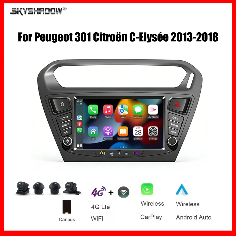

8" CarPlay Android Car multimedia player 4G wifi Bluetooth GPS Navigation car radio For Peugeot 301 Citroën C-Elysée 2013-2018