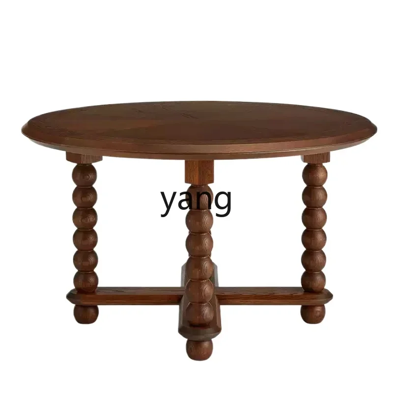 

Lmm vintage solid wood carving flower round dining table art roman column log coffee table