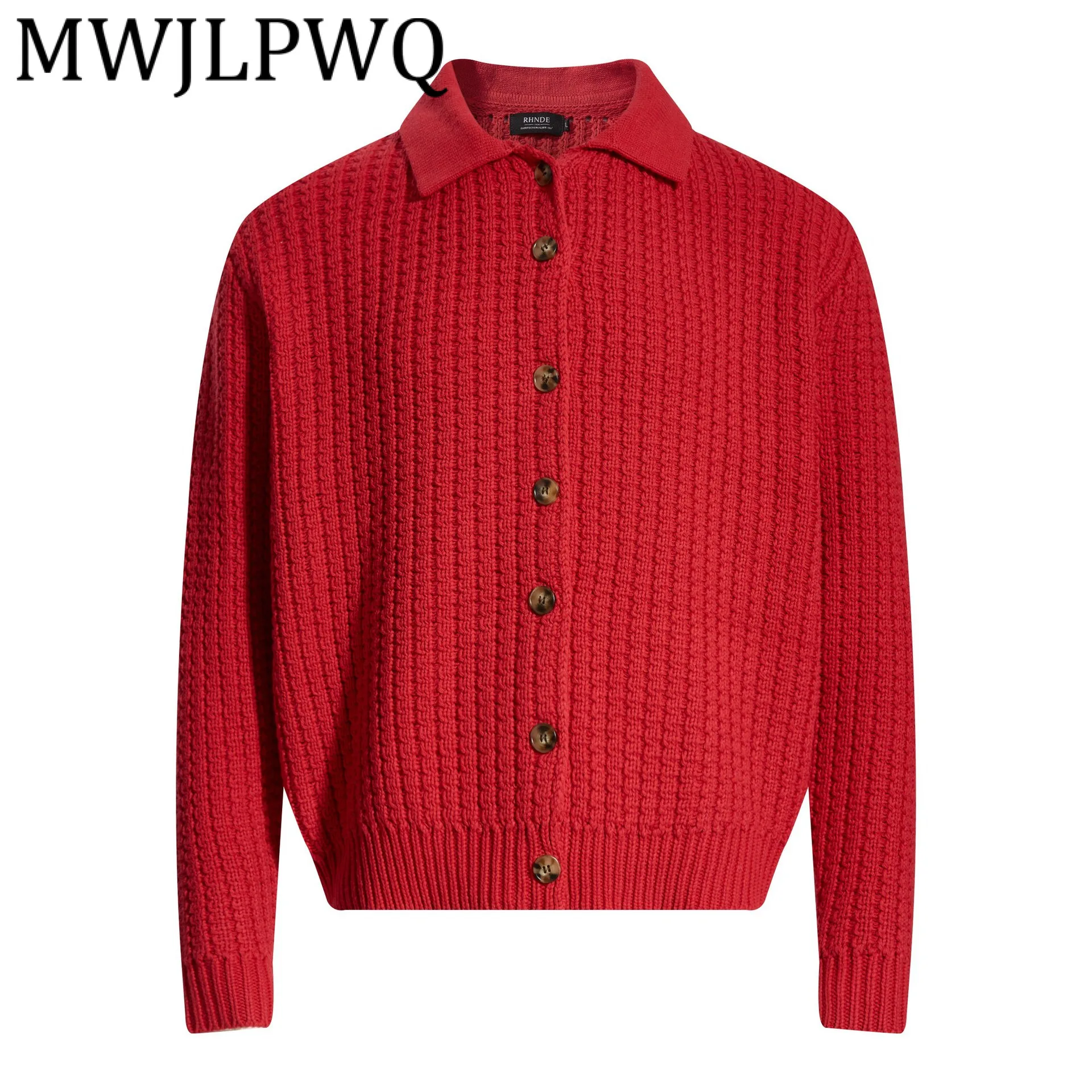 

MWJLPWQ American Style Simple Male Sweater High Street Versatile Turn-Down Collar Knitted Cardigan Tops 2025 Winter New 21474