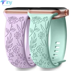 Engraved Strap for Apple Watch Ultra Band 2 49mm 45mm 44MM 38 40mm 41mm Floral Bracelet Fashion IWatch Series 9/8/7/6/5/4/3/se