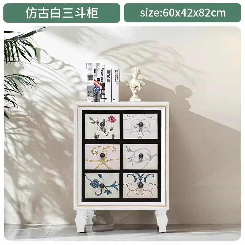 American chest of drawers living room painted retro solid wood entrance cabinet Mediterranean bedroom storage drawer cabinet