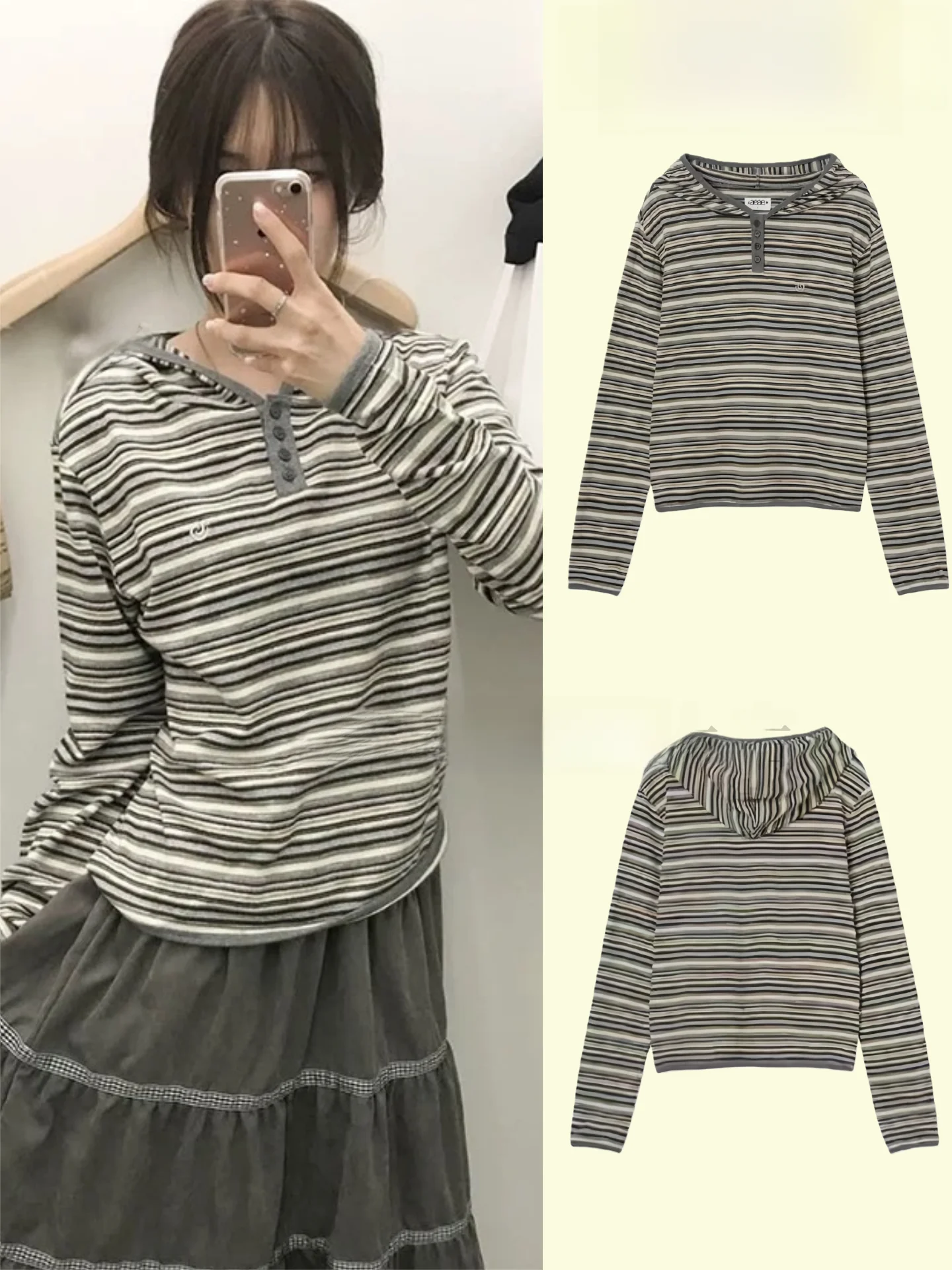 

Женская толстовка свободного кроя из чистого хлопка с длинными рукавами, в полоску, весенняя новинка, удобная, в корейском стиле, повседневная уличная одежда