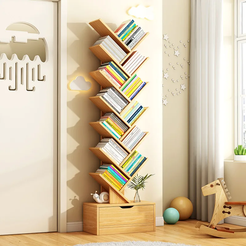 

Простая книжная полка в форме дерева, небольшая, от пола до потолка, для гостиной, встроенный настенный шкаф, вертикальная полка для домашнего хранения.