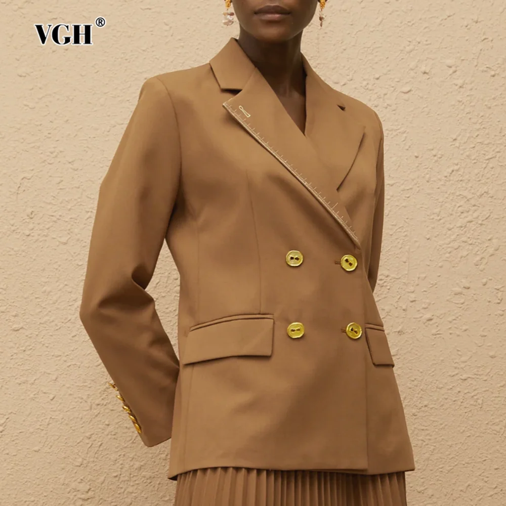 VGH フレンチスタイルヴィンテージスリミングソリッドブレザー女性のためのラペル長袖スプライスボタン気質コート女性のファッション新