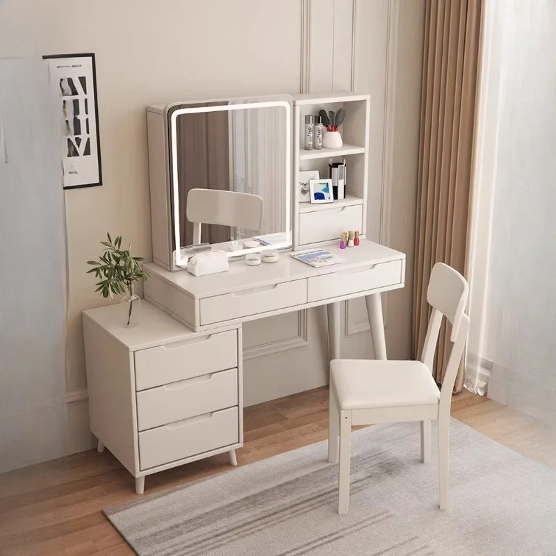 

Storage Stool Dressing Table Mirror Light Luxury White Drawer Makeup Table Bedroom Cabinet Cute Mesa Tocador Home Furniture