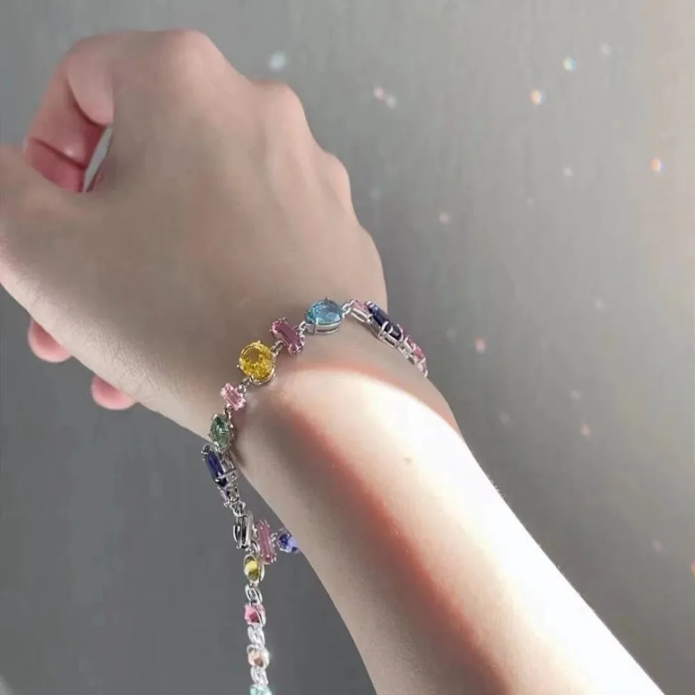 New Colorful Crystal Necklace Bracelet Chain for Women Elegant Clavicle Chain Irregular Zircon Necklace Party Jewelry Sets Gifts image 6