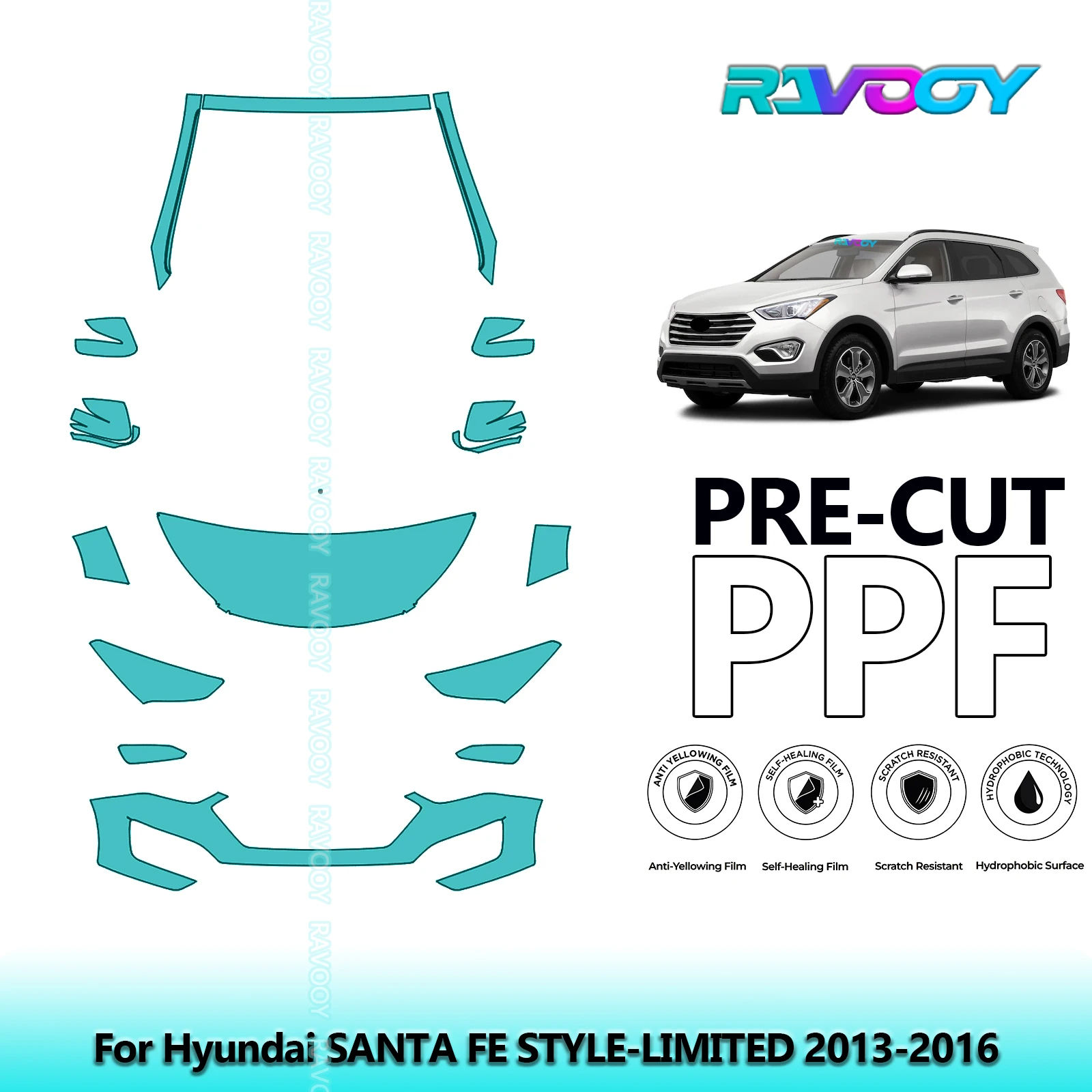 

8.5Mil Precut Paint Protection Film PPF Clear Bra Front Kit For Hyundai SANTA FE STYLE-LIMITED 2013-2016