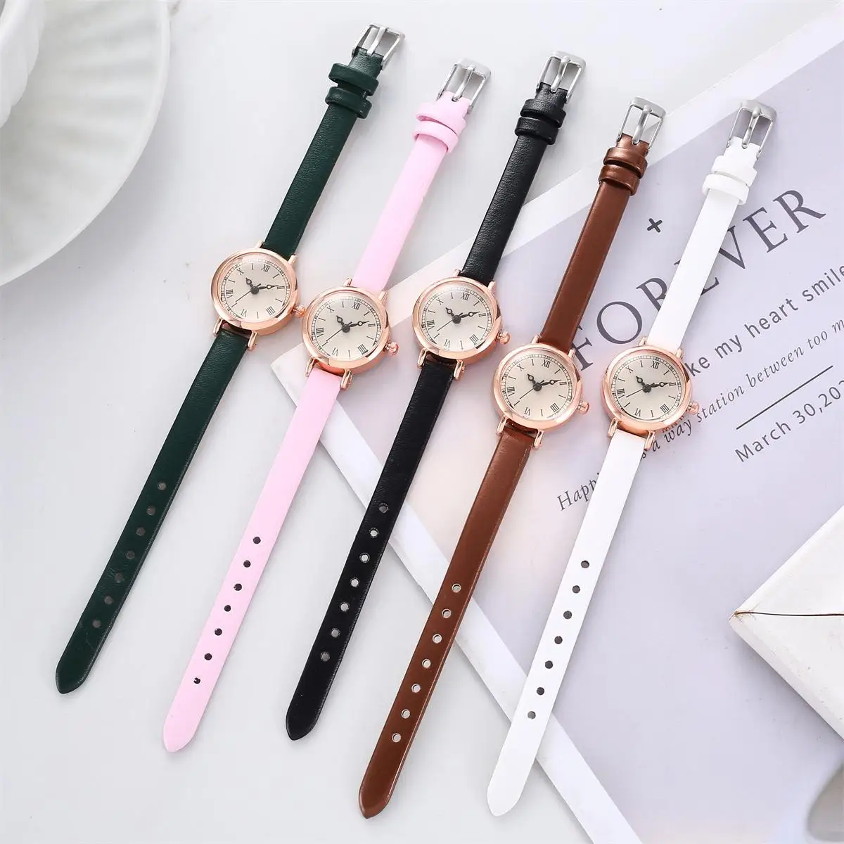 2024 new watches live new tide brand retro women's watches compact Roman face female student watches