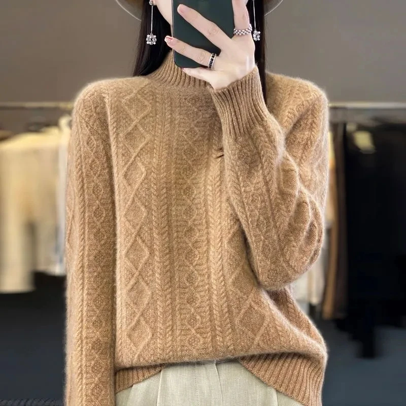 2024 neue Frauen Herbst Winter Pullover dicke Merinowolle Roll kragen pullover lässig Kaschmir Strick pullover koreanische Mode Tops