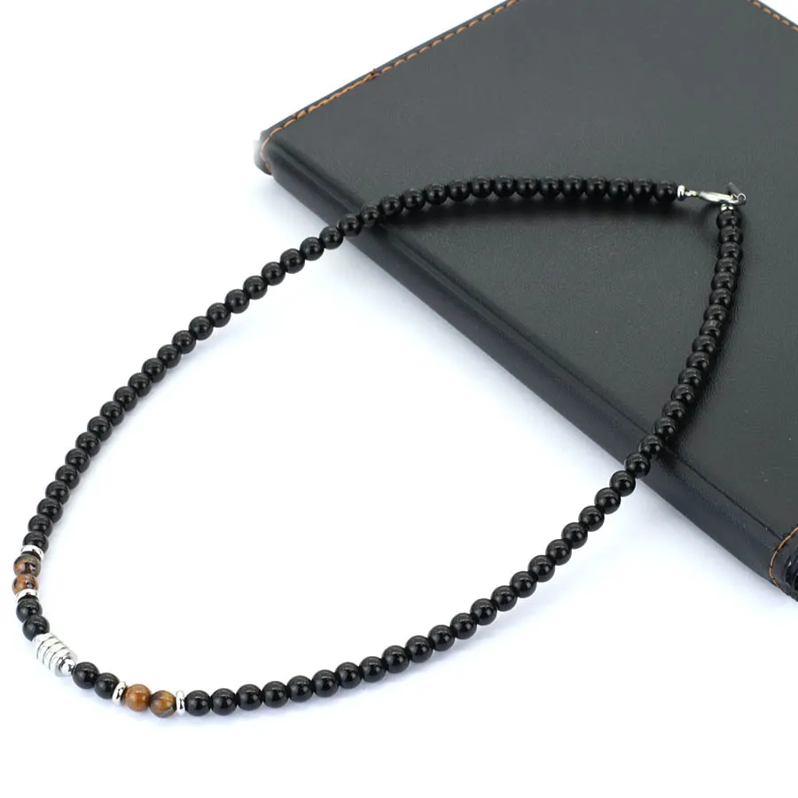 Modische 18-Zoll-Herrenhalskette, 3 Farboptionen, 6 mm Obsidian-Tigeraugen-Stein, Halsaccessoire, perfektes Geschenk für Ihn, Heilschmuck – Detail 5