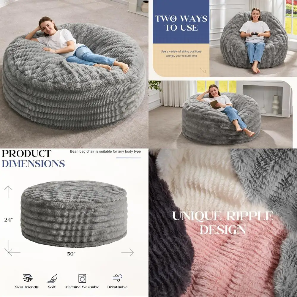 

Fluffy Ripple Cover Bean Bag Chair - Adult-Sized Bean Bag with Filler for Comfort and Relaxation