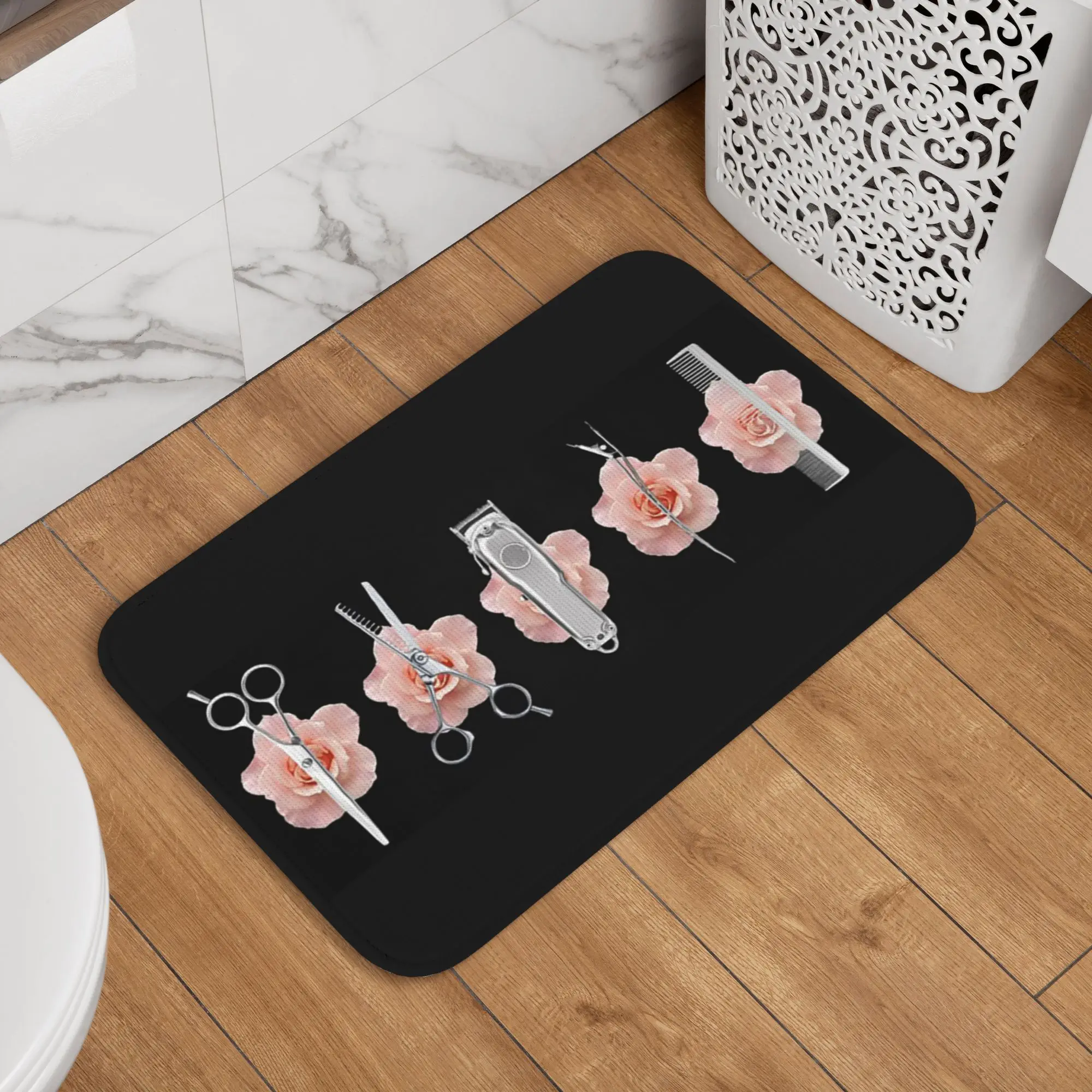 Alfombra de entrada para peluquería, estilista, con diseño de tijeras y peines, para cocina, hogar, sala de estar, tapete para pies