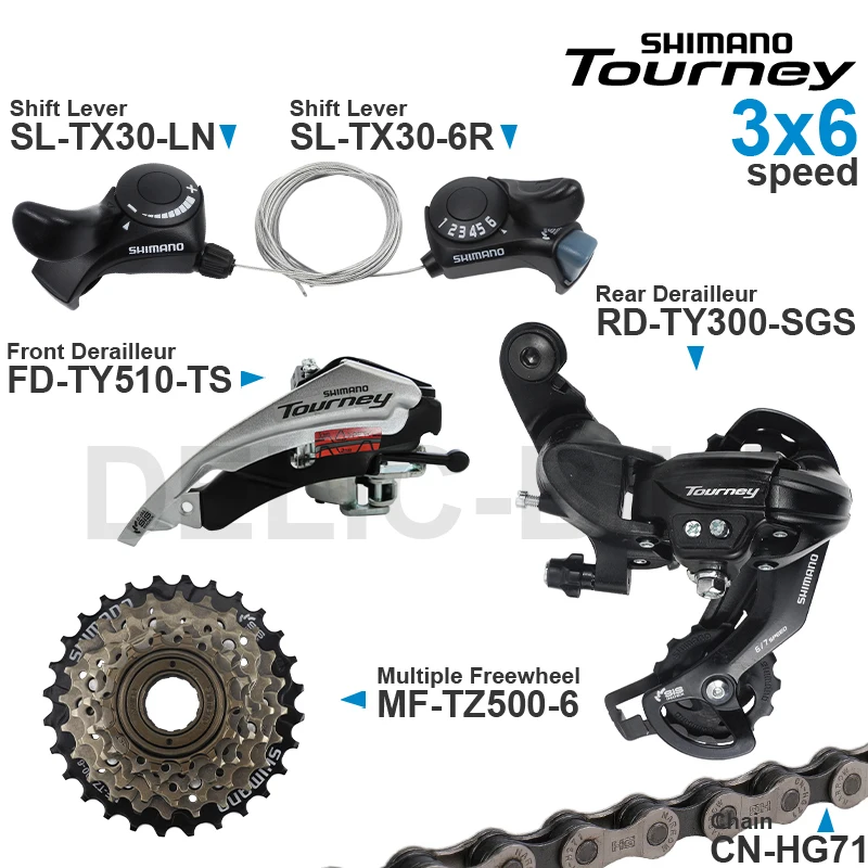 SHIMANO TOURNEY 3x6 3x7 Speed Groupset include SL-TX30 Shifter RD-TY300 Rear Derailleur MF-TZ500 Cassette Sprocket CN-HG71 Chain