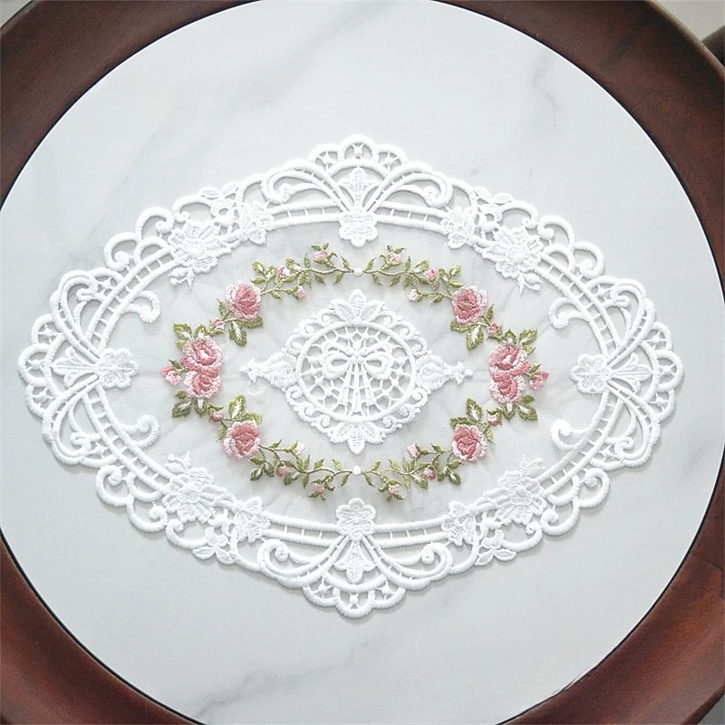 Korean Gauze Oval Placemat Tea Table Dust Cover Curtain Applique Photo Prop Home Decor Napkin for Dining Table