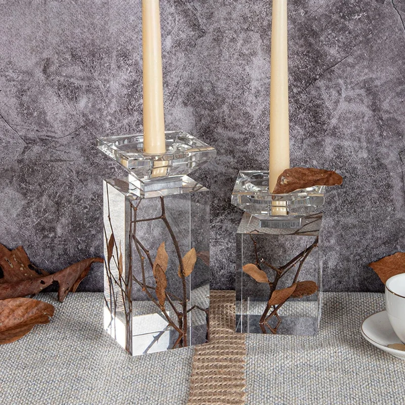 American retro pine cone dead branch dining table ornament candle holder ins geometric crystal tree root transparent Christmas c