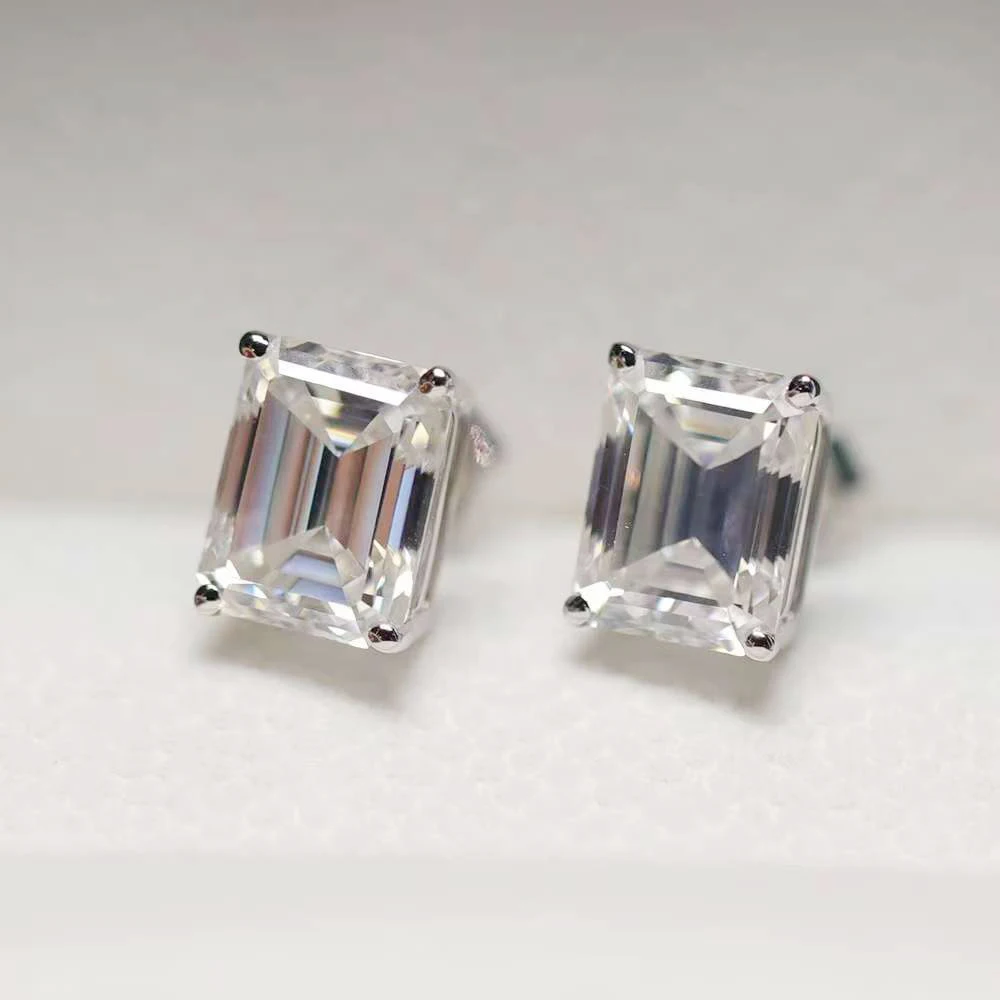 0.5-2CT Radiant Emerald Cut Moissanite Stud Earrings for Women 925 Sterling Silver Rectangle Solitaire Diamond Earrings Jewelry