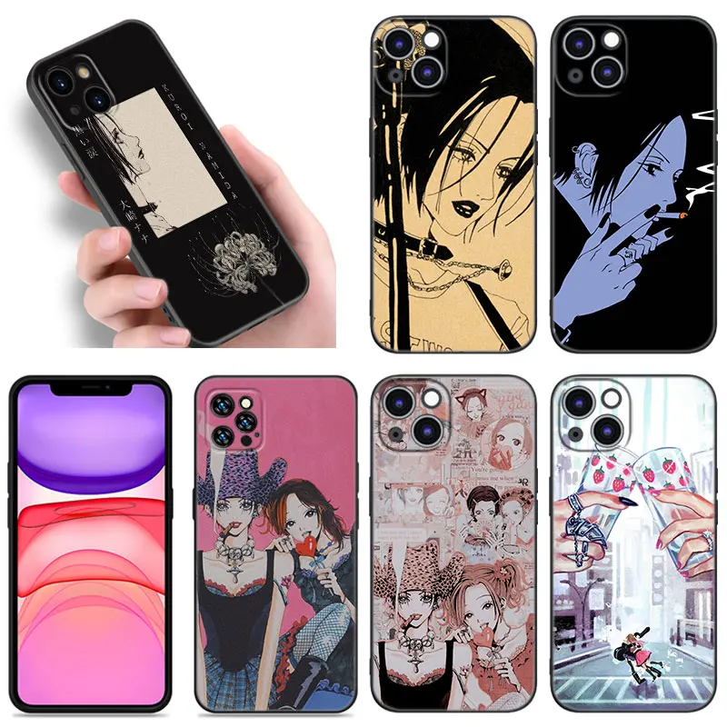 NaNa Osaki Black Silicone Phone Case For Apple iPhone 12 13 Mini 11 14 15 16 Pro Max 7 8 Plus Shell Cover