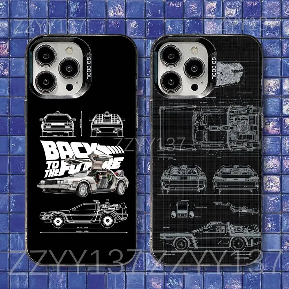 

B-Back To The Future Delorean Schematic Phone Case For iPhone 16,15,14,13,12,11,8,7,Pro,Max,Plus,Mini,XS,SE Black Matte Cover