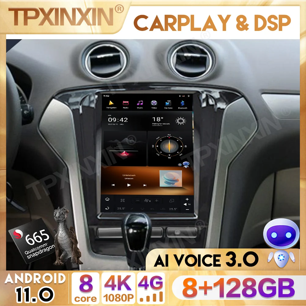 

128 ГБ процессор Qualcomm Tesla экран CarPlay для Ford Mondeo MK4 2011 - 2013 Автомобильный GPS Мультимедиа Android Радио Стерео навигатор плеер головное устройство