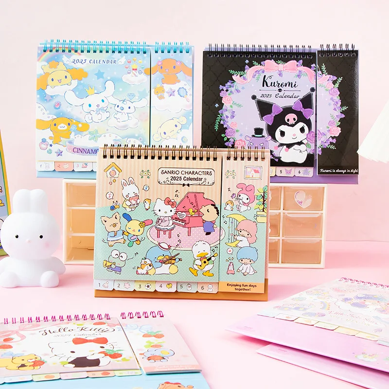 2025 Kawaii Kuromi Hello Kitty My Melody Ins Desktop Calendar Sanrio Anime Girl Heart Cute Desktop Decorations Schedule Book