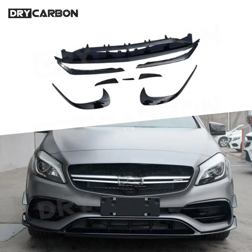 

For W176 Front Lip Spoiler Splitters Canards For Benz A Class A200 A250 A45 AMG 2016-2019 8PCS Molding Garnish Bumper Decoration