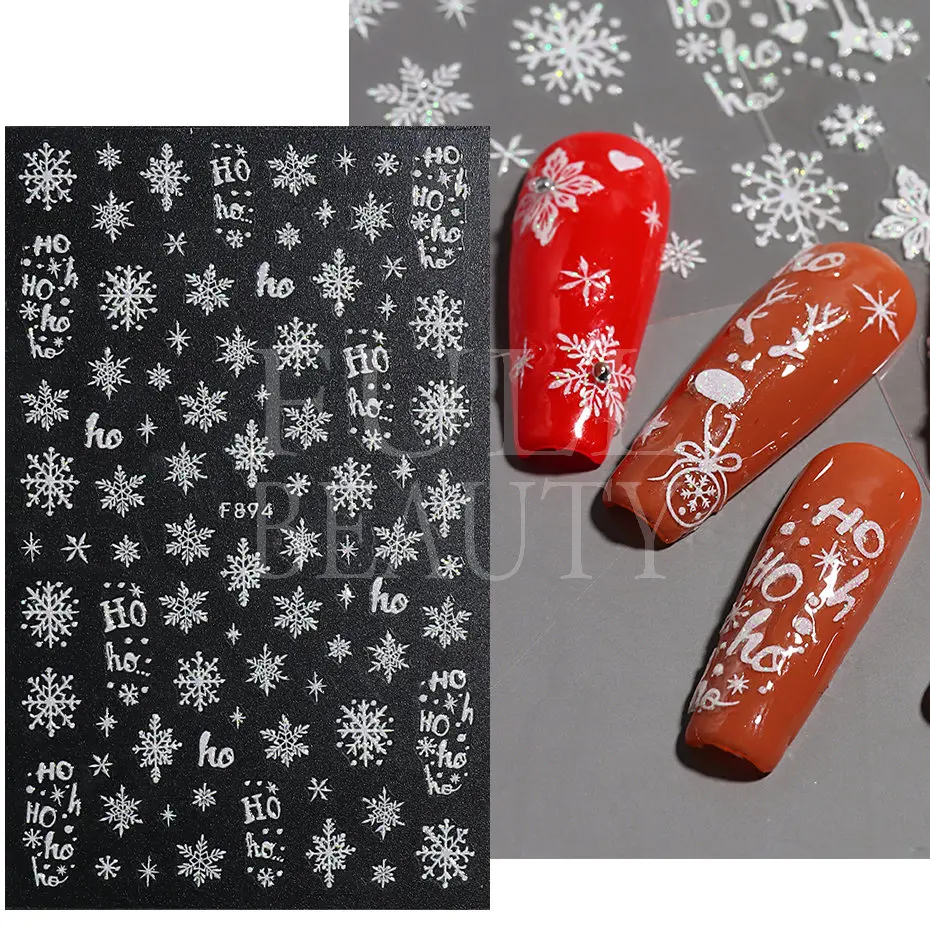 Shiny Glitter Snowflakes Nails Stickers Winter Snowy Flowers Shimmer 3D Manicure Sliders Christmas Festive Decals Nail Art F897