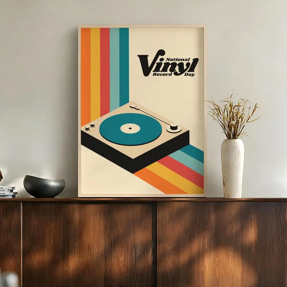 Retro Vinyl Records Music Club Turntable Groovy Seventies Poster Modern Aesthetic Wall Art for Home Bar Cafe Bathroom Decor