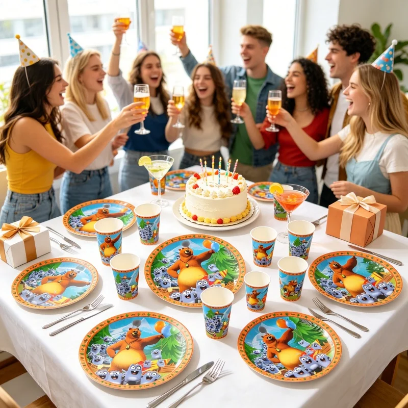 Grizzy und Lemmings Kombinations-Set mit Tassen und Tellern, Einweggeschirr für Geburtstagsfeiern, Themenveranstaltungen, Party-Zubehör-Kit – Detail 3