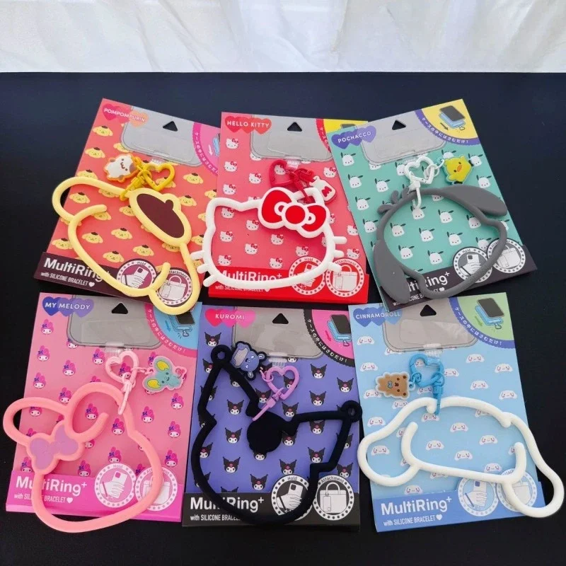 New my melody kuromi Hello Kitty anime peripheral cartoon cute mobile phone buckle high-value silicone ring anti-lost keychain