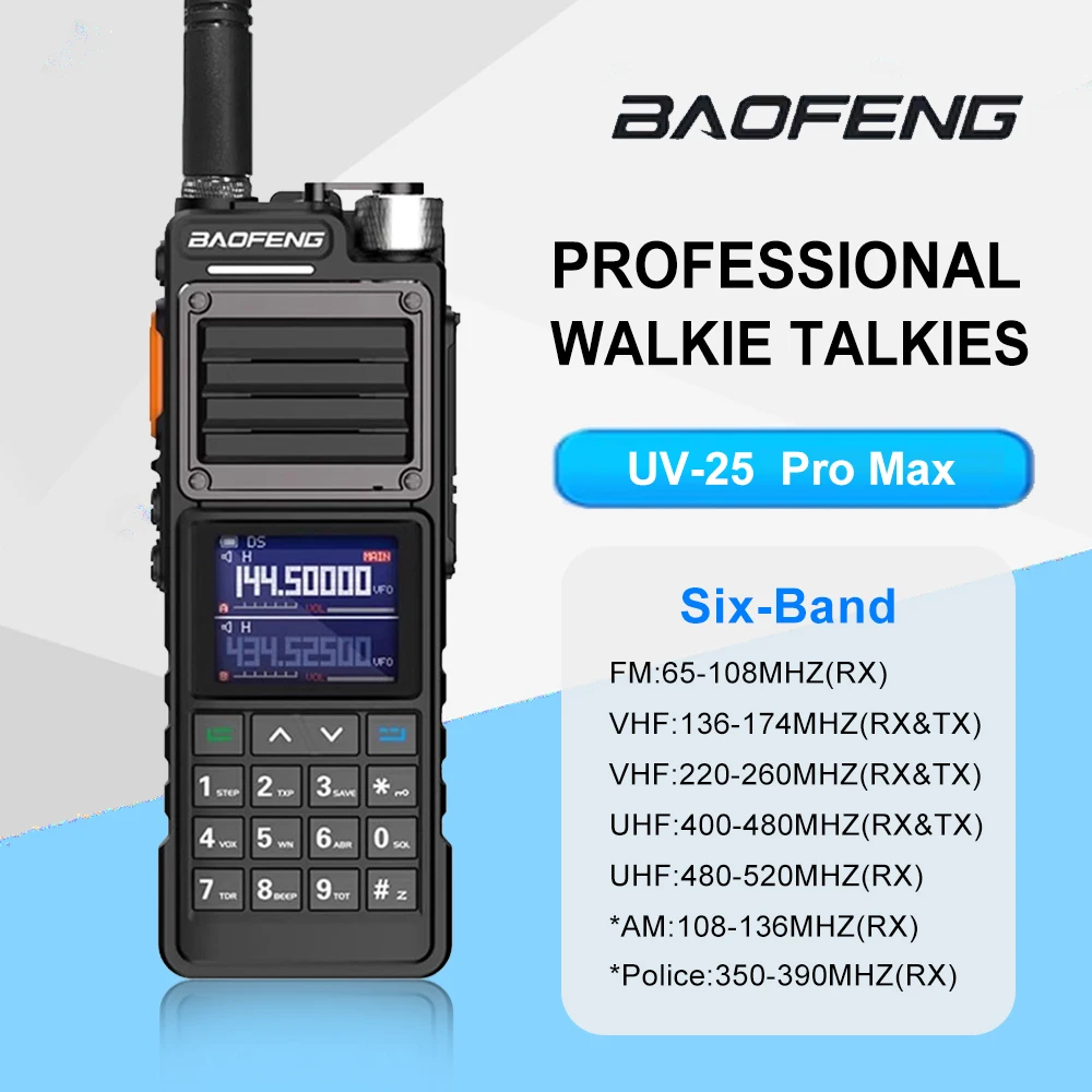 Baofeng UV 25 10W Walkie Talkie Long Range Ham Radio Tri Band Wireless Copy Frequency NOAA Type-C High Power Ham Two Way Radios