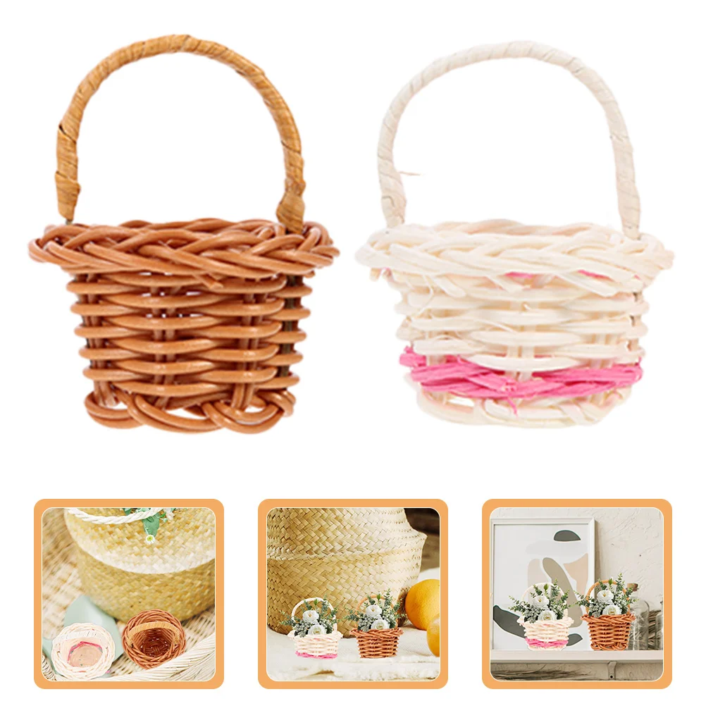 8Pcs Rattan Mini Baskets Handwoven Natural Material Kids Play Decor Storage Flower Girl Basket Woven Handles Versatile Use