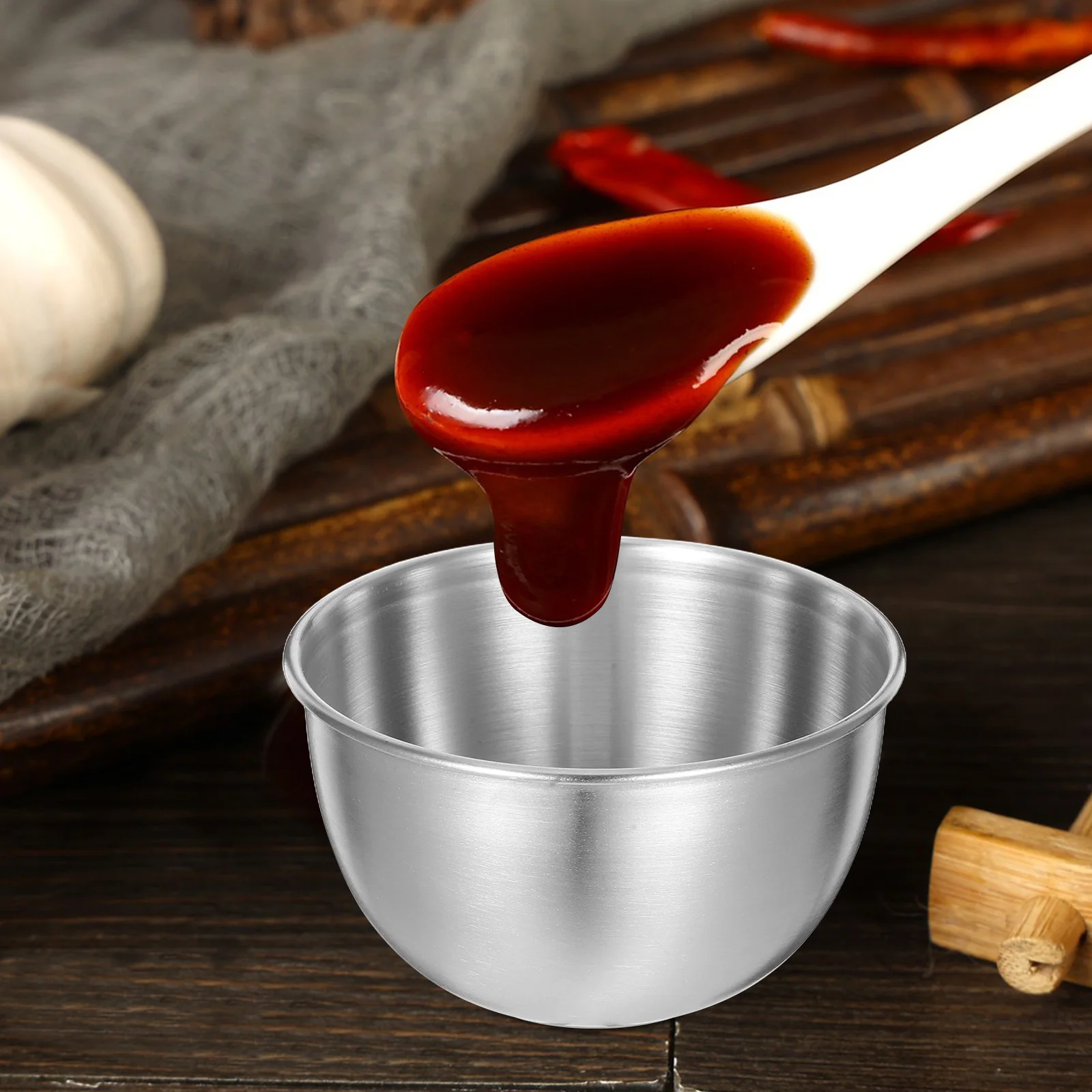 

5Pcs Stainless Steel Dipping Sauce Cups Brushed Polished Edges Safe Convenient Use for Ketchup Bbq Chili Honey Mustard