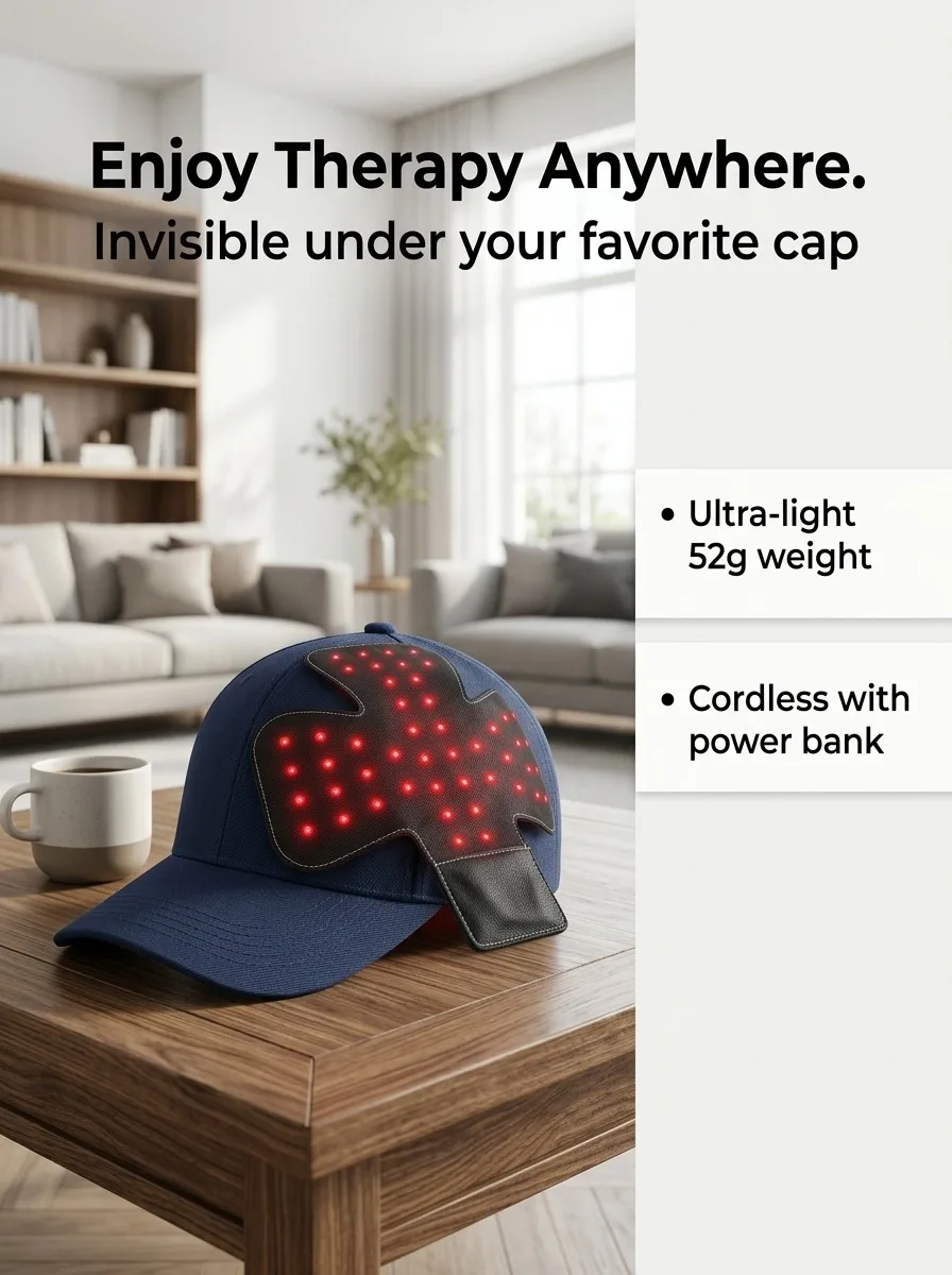 Red Light Therapy Hair Growth Pad 50 LEDs 660nm 850nm Infrared Hat Insert Anti Hair Loss Treatment Device Type-C Portable Cap