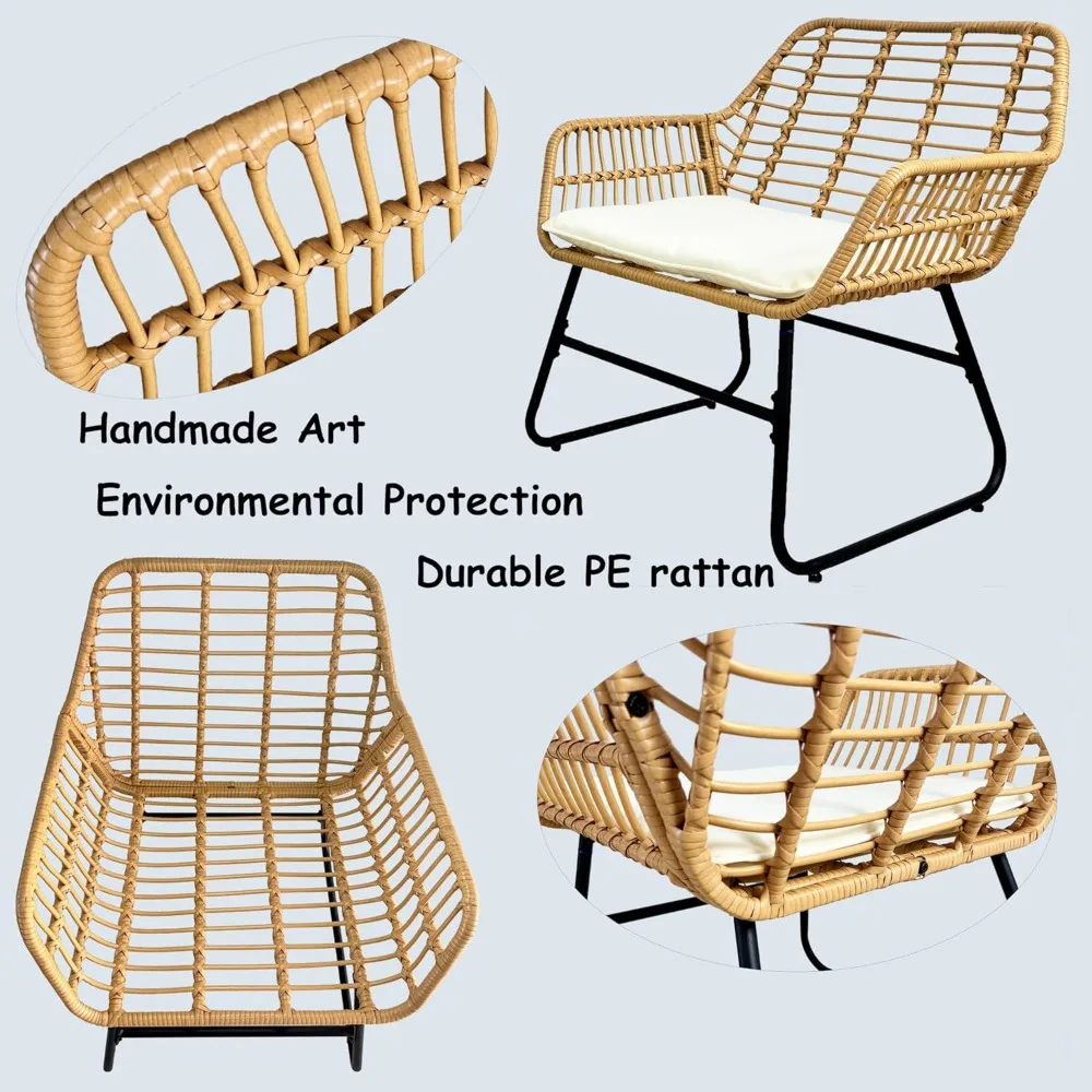4 Piece Rattan Patio Furniture Set,Indoor/Outdoor Wicker Conversation Set with Loveseat,Chairs and Table for Garden,Porch,Yard a