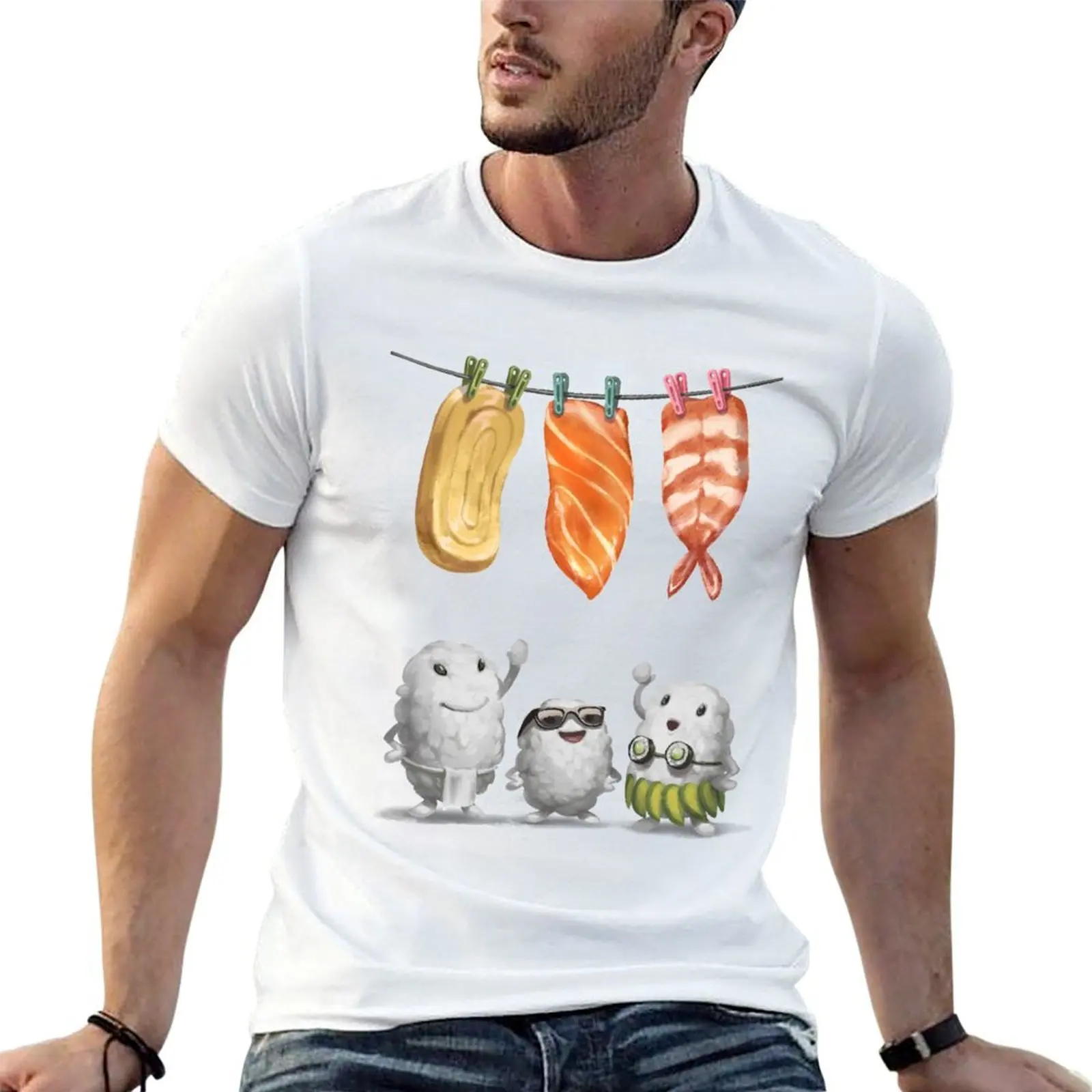 Lachs, Tamago, Ebi Nigiri Sushi Doing Laundry, japanisches Foodie-T-Shirt, kurzärmliges Oberteil für die Arbeit im Freien