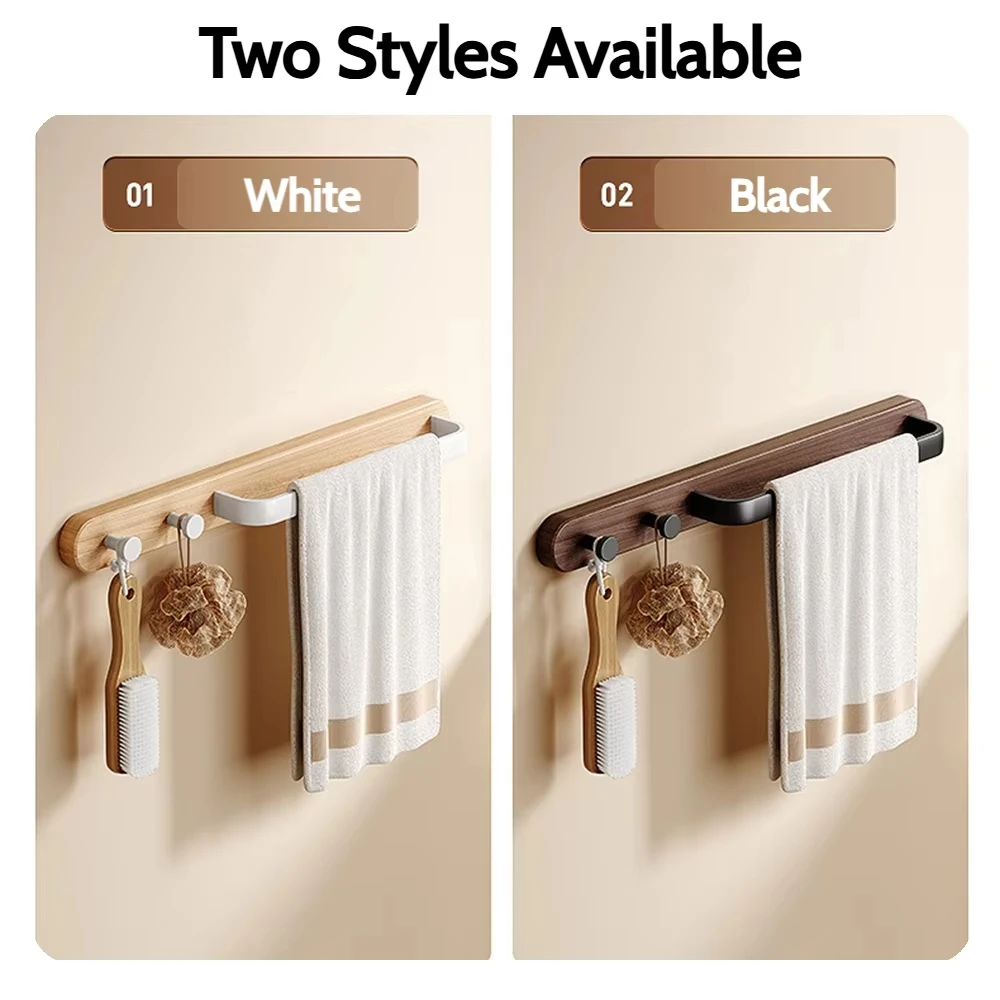 Picture 7: Solid Wood Wall Mounted Bath Towel  With Hooks Aluminum Towel Pole Hotel Towel  Storage Rack Bathroom decoration rack