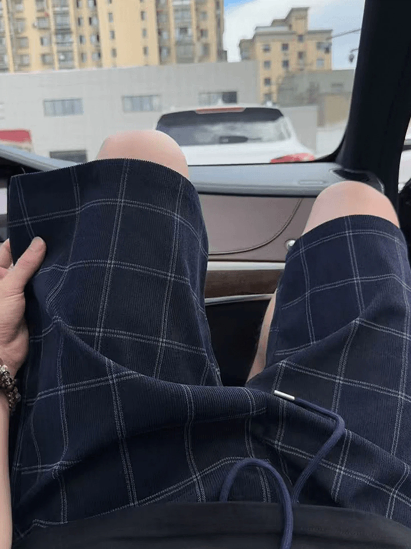 Blue Plaid Ice Silk Fitness Shorts Men's Summer Thin Loose Sport Pants CleanFit American Style Five-Quarter Length Gym Shorts