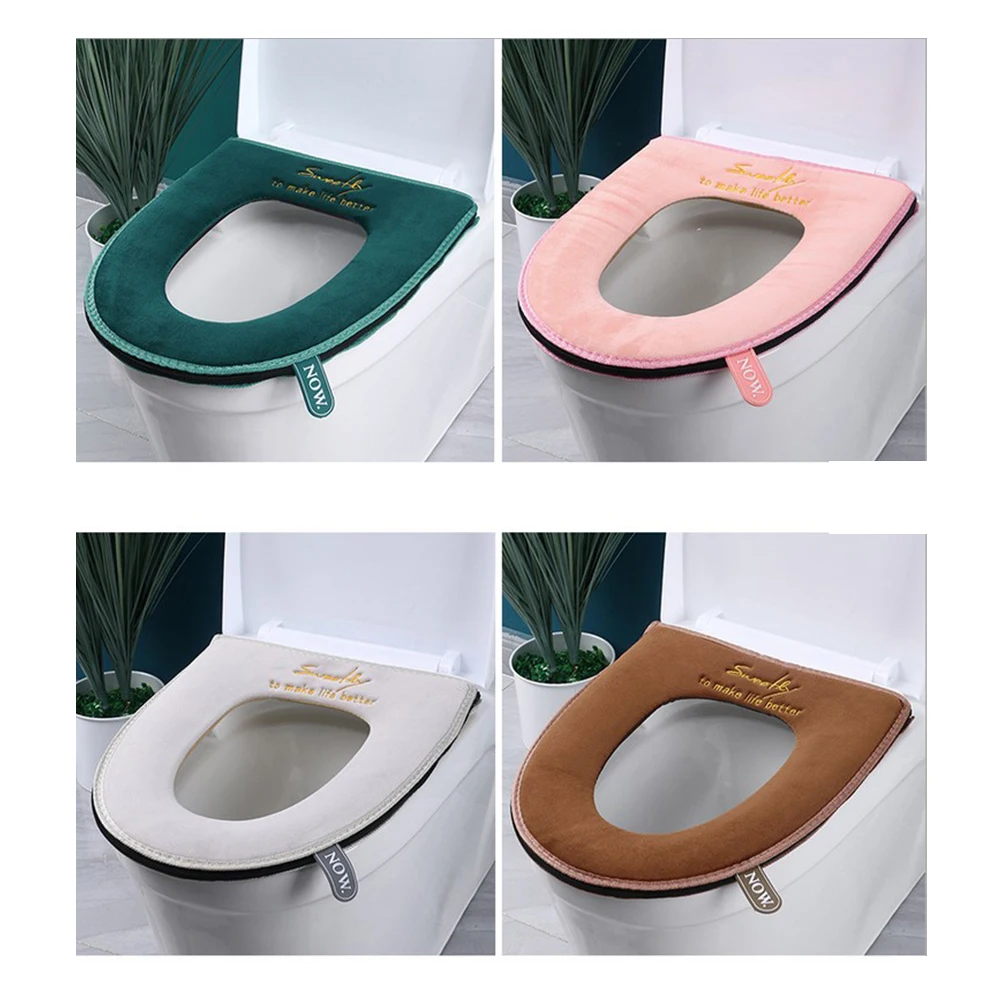 

2Pcs Winter Warm Toilet Seat Cover Pad with Zipper O-Shaped Thickened Bathroom Liners for Cold Days Chic Home Decor