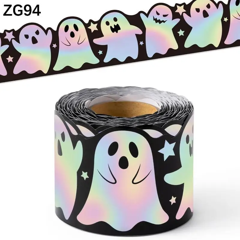 Holographic Ghost Halloween Bulletin Board Border Roll With Iridescent Effect For Classroom Party Home Wall Decor