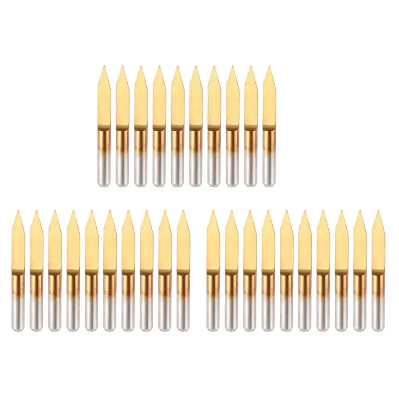 A02M-30Pcs 30 Degree 0.1Mm Tip Titanium Coated Flat Bottom Carbide PCB Engraving Bits V-Shape CNC Router Cutter Cutting Tool