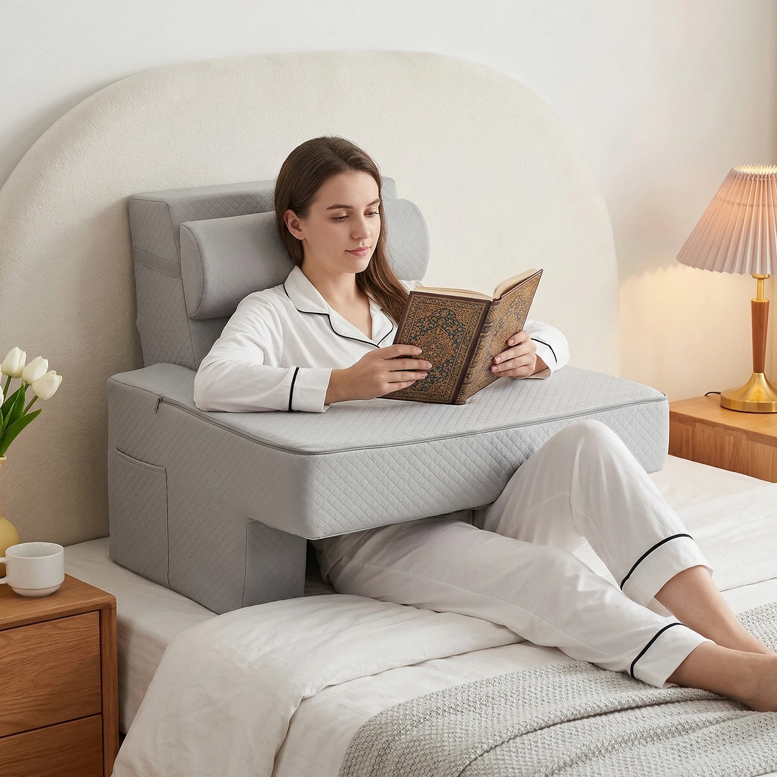

Back Support Pillow for Adults with Arms & Pockets Full Support Rest Back Pillow for Watching TV Gaming in Beds Sofa Floor