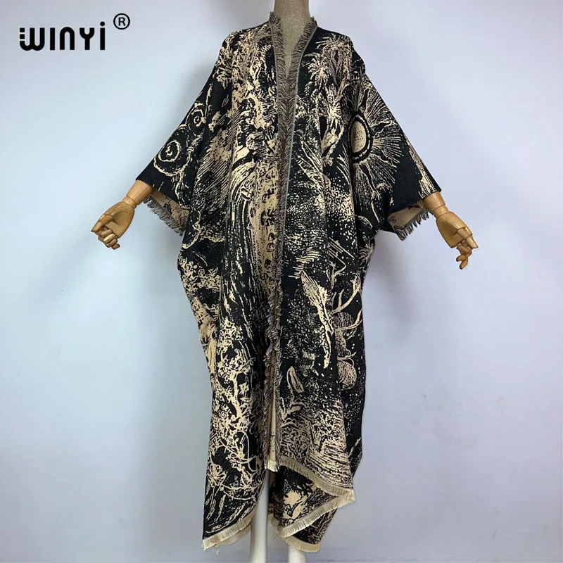 WINYI Winter print cloak High Quality poncho Luxury Long Loose OverCoat Thick Warm Female long down coat for women abrigo mujer