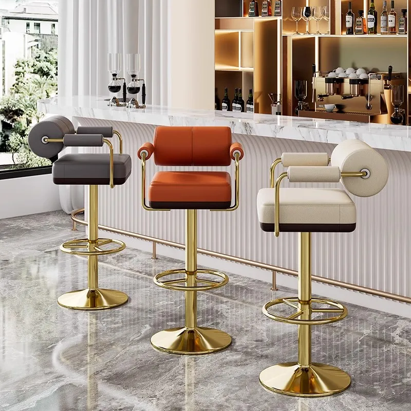 Nordic Luxury Leather Bar Chair Banks Hall Swivel Chair High Kitchen Stool Bar Chair With Backrest Home Furniture