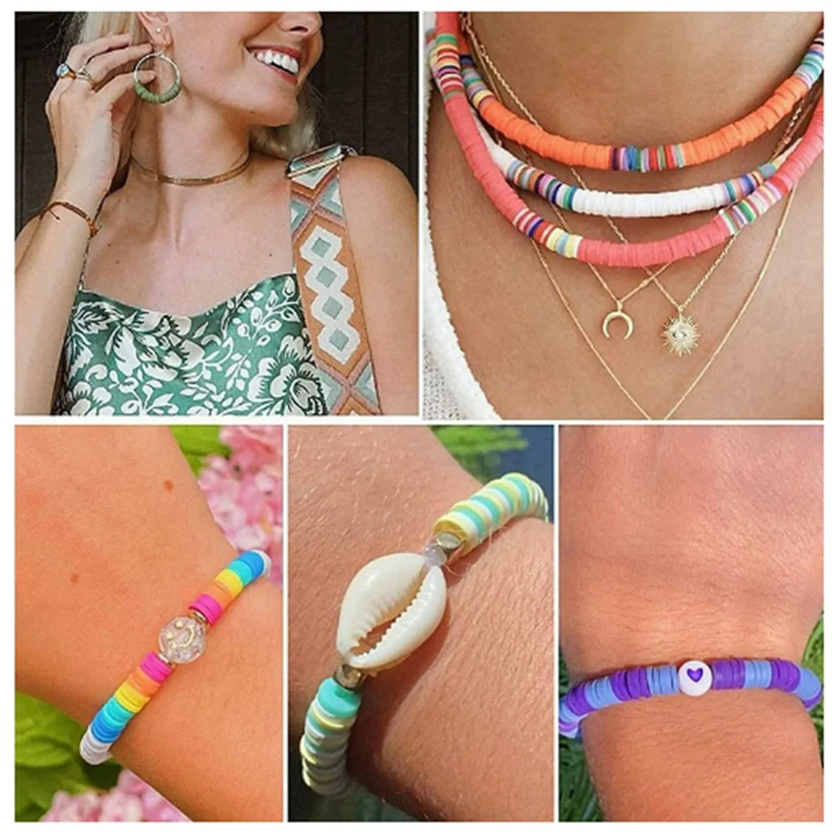 At42 6mm 24 contas de chip plano cor arco-íris para pulseira boho colar fazendo letras contas acessórios kit brinquedos diy